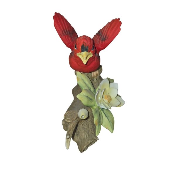 Cardinal Bird on Tree w Flower VTG 80's Lefton Figurine - Picture 3 of 8